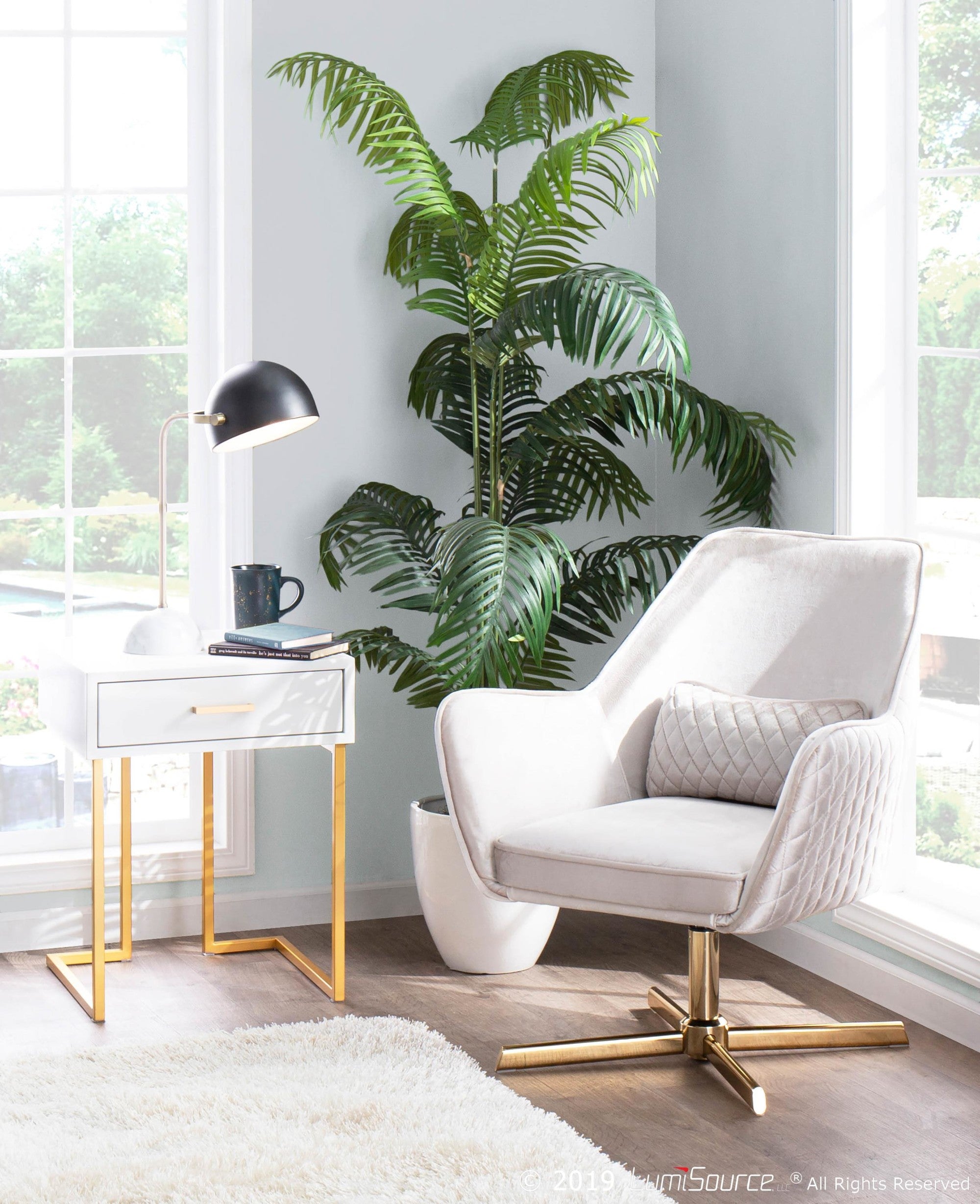 Diana Lounge Chair - Gold Metal, Champaign Velvet