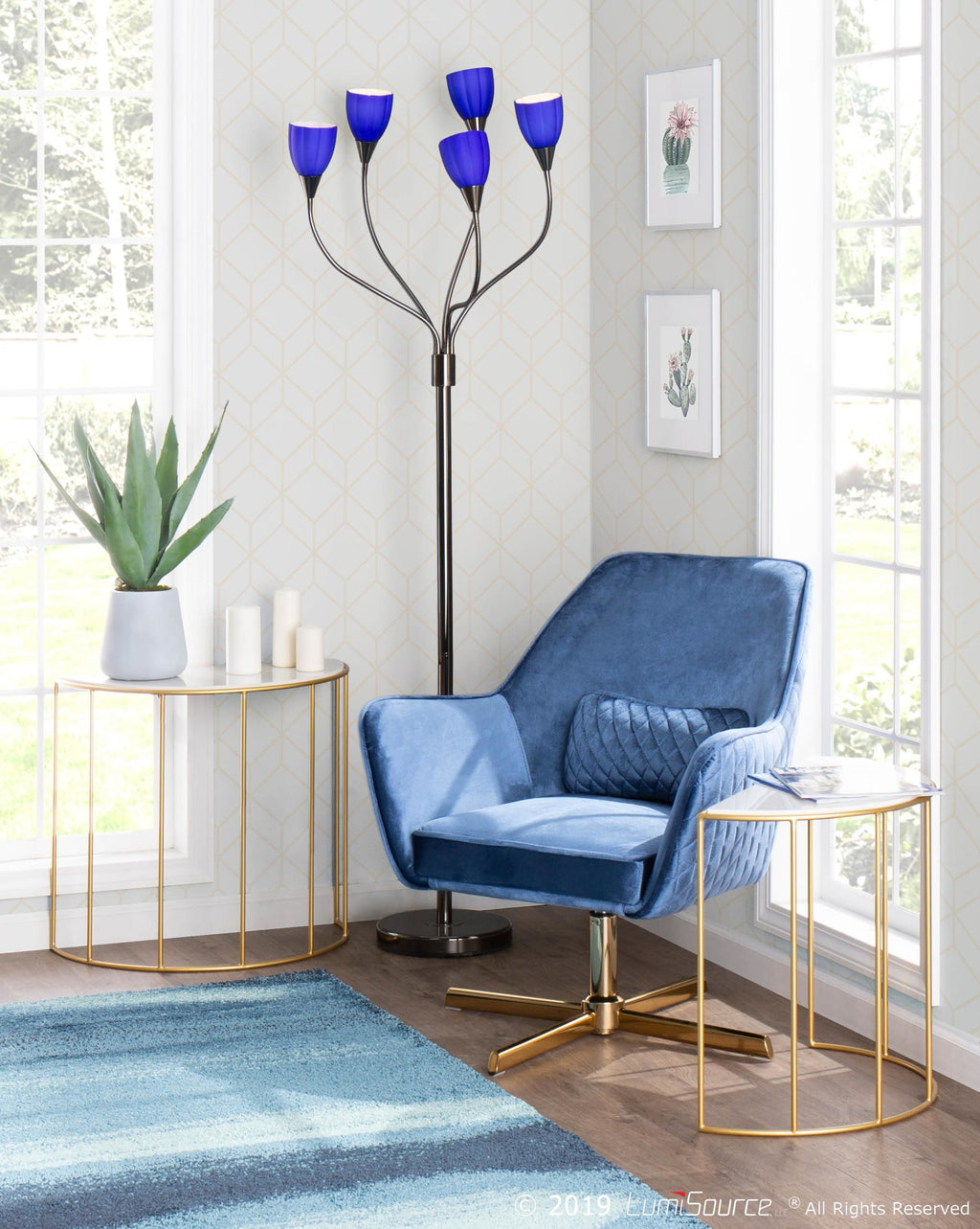 Medusa Floor Lamp - Black Chrome, Blue Glass