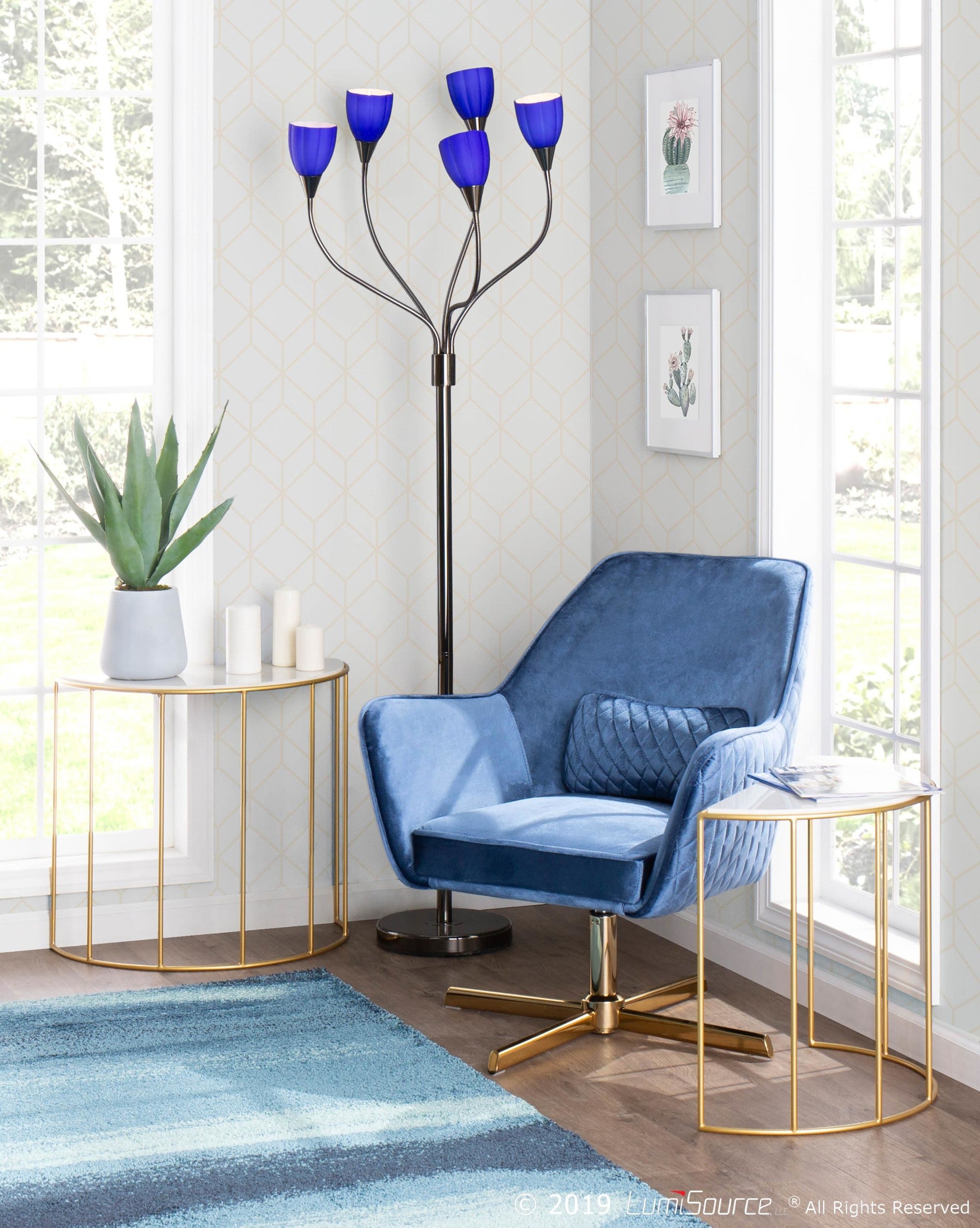 Medusa Floor Lamp - Black Chrome, Blue Glass