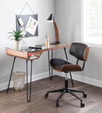 Lombardi Office Chair - Black Metal, Walnut Wood, Black PU