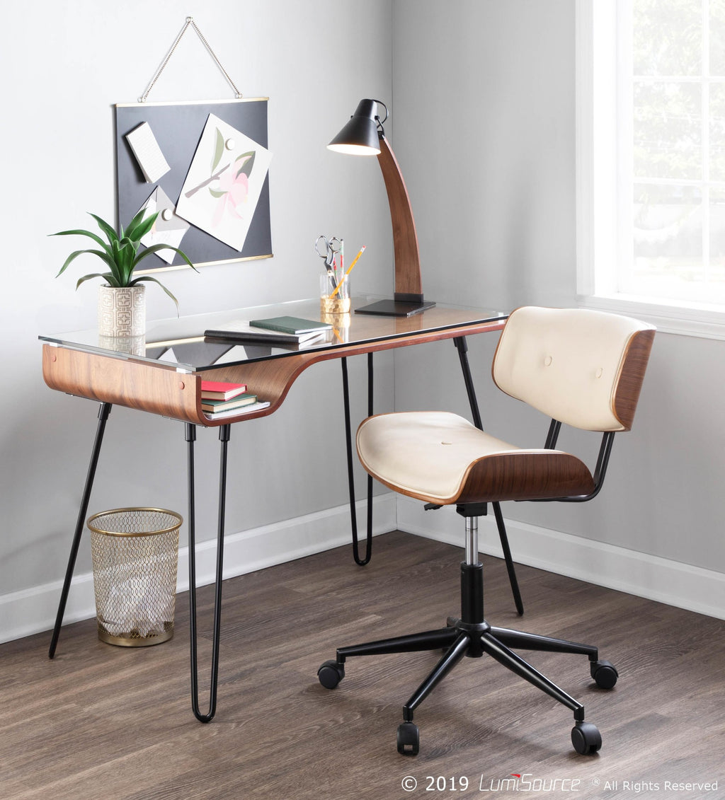 Lombardi Office Chair - Black Metal, Walnut Wood, Cream PU