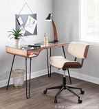 Lombardi Office Chair - Black Metal, Walnut Wood, Cream PU