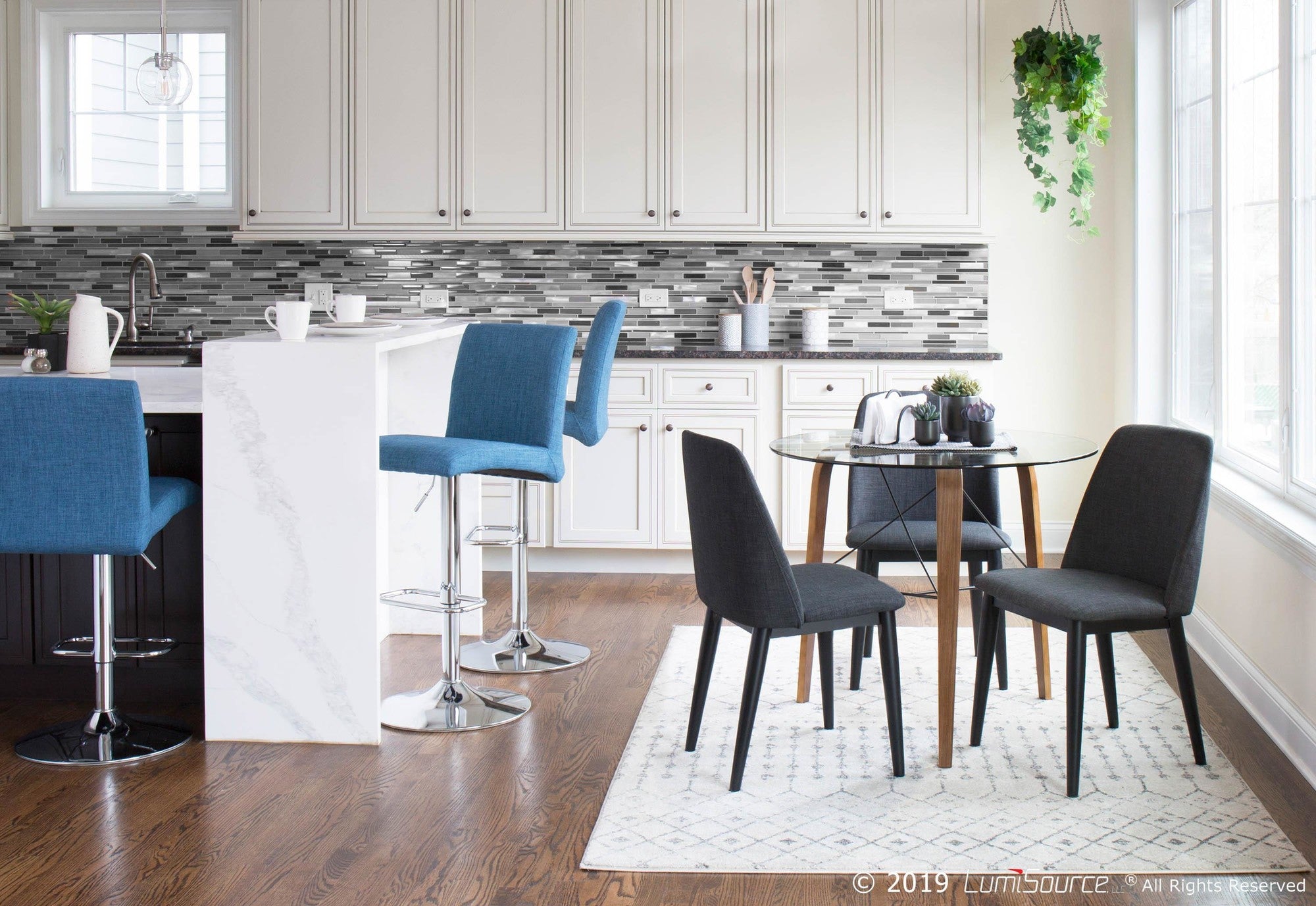 Tintori Dining Chair - Set of 2 - Black Wood, Charcoal Fabric