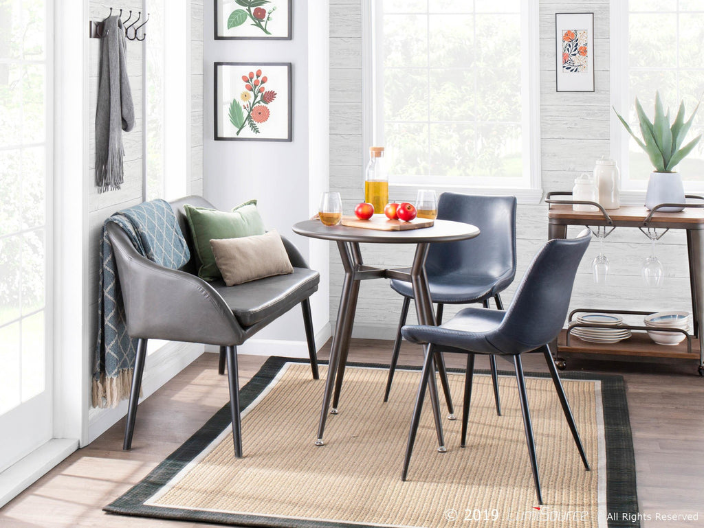 Durango Dining Chair - Set of 2 - Black Metal, Blue PU, Grey Zig Zag Stitching
