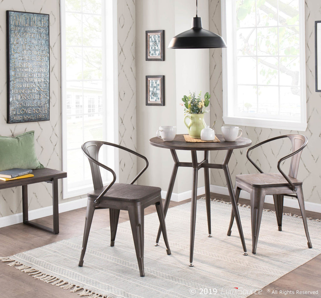 Clara Round Dinette Table - Antique Metal, Espresso Bamboo