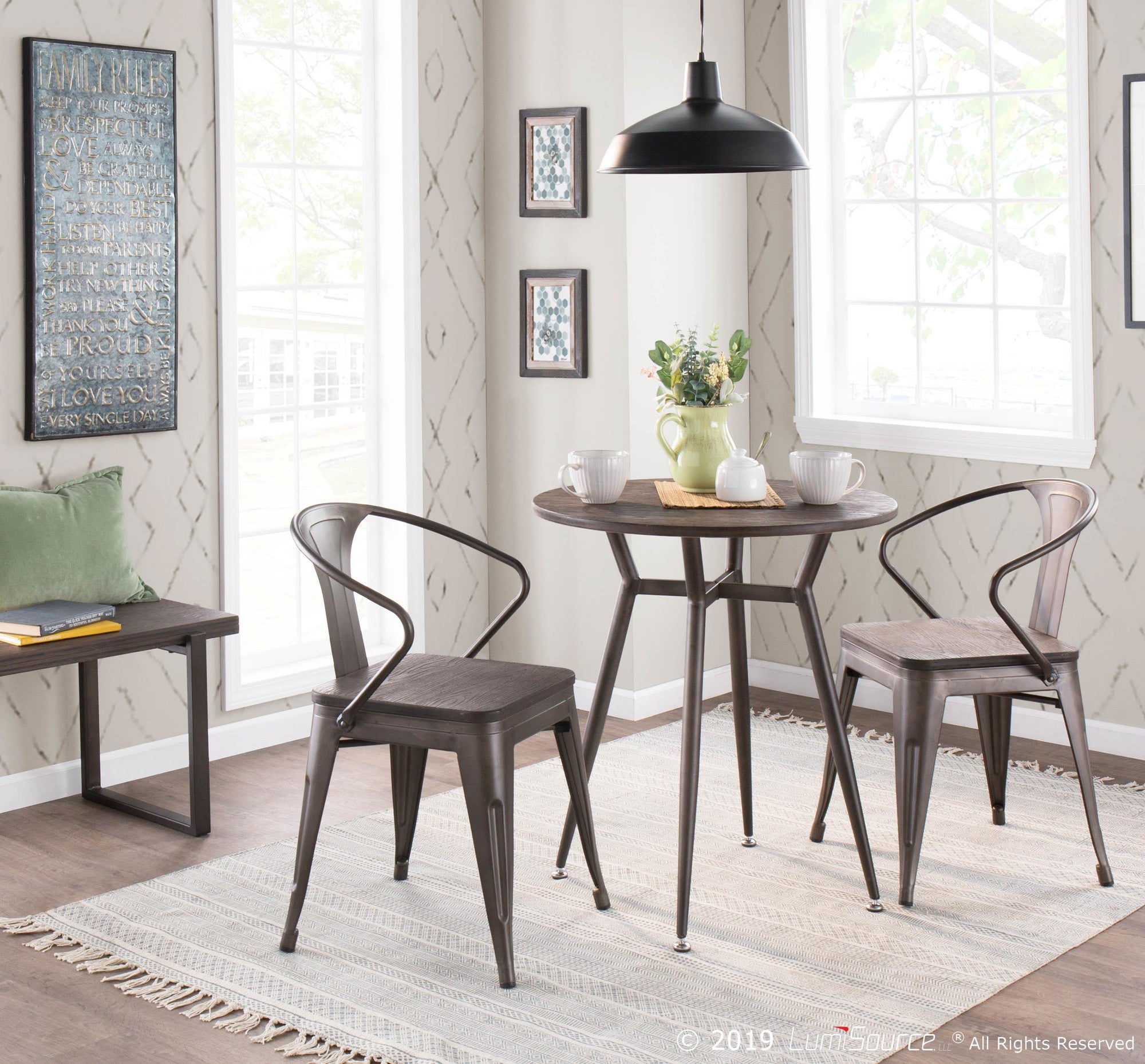 Clara Round Dinette Table - Antique Metal, Espresso Bamboo