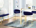 Canary Counter Stool - Set of 2 - Gold Metal, Blue Velvet