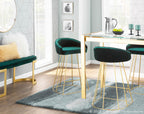 Canary Counter Stool - Set of 2 - Gold Metal, Green Velvet