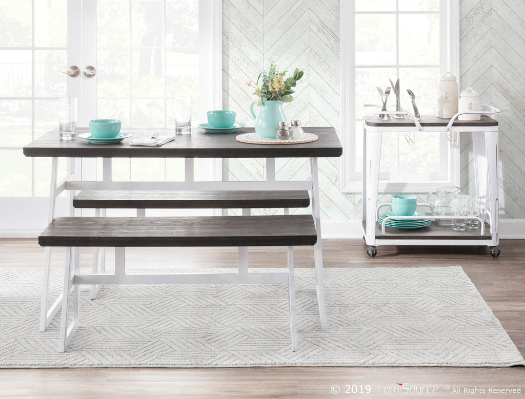 Geo Dining Table - Vintage White Metal, Espresso Bamboo