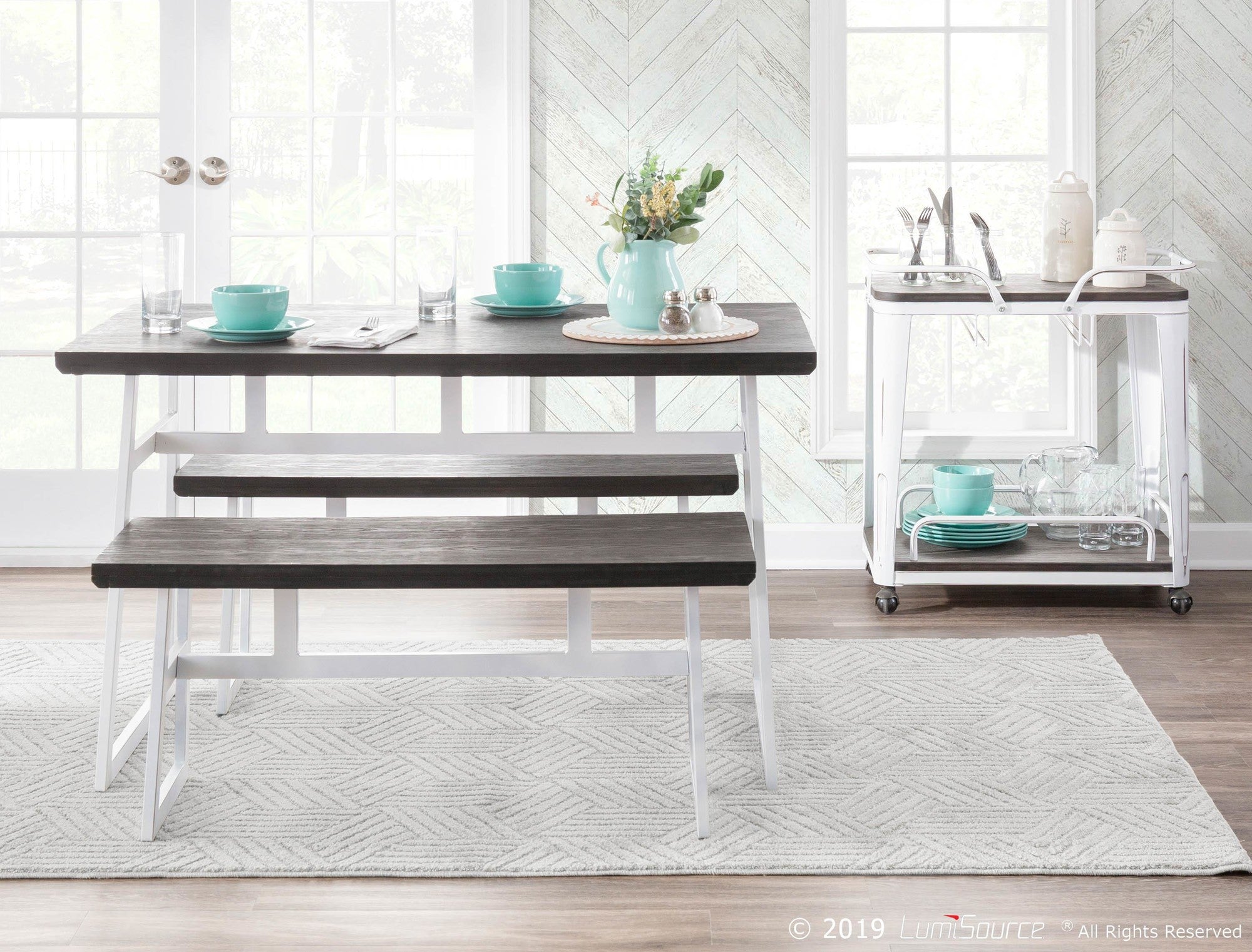 Geo Dining Table - Vintage White Metal, Espresso Bamboo