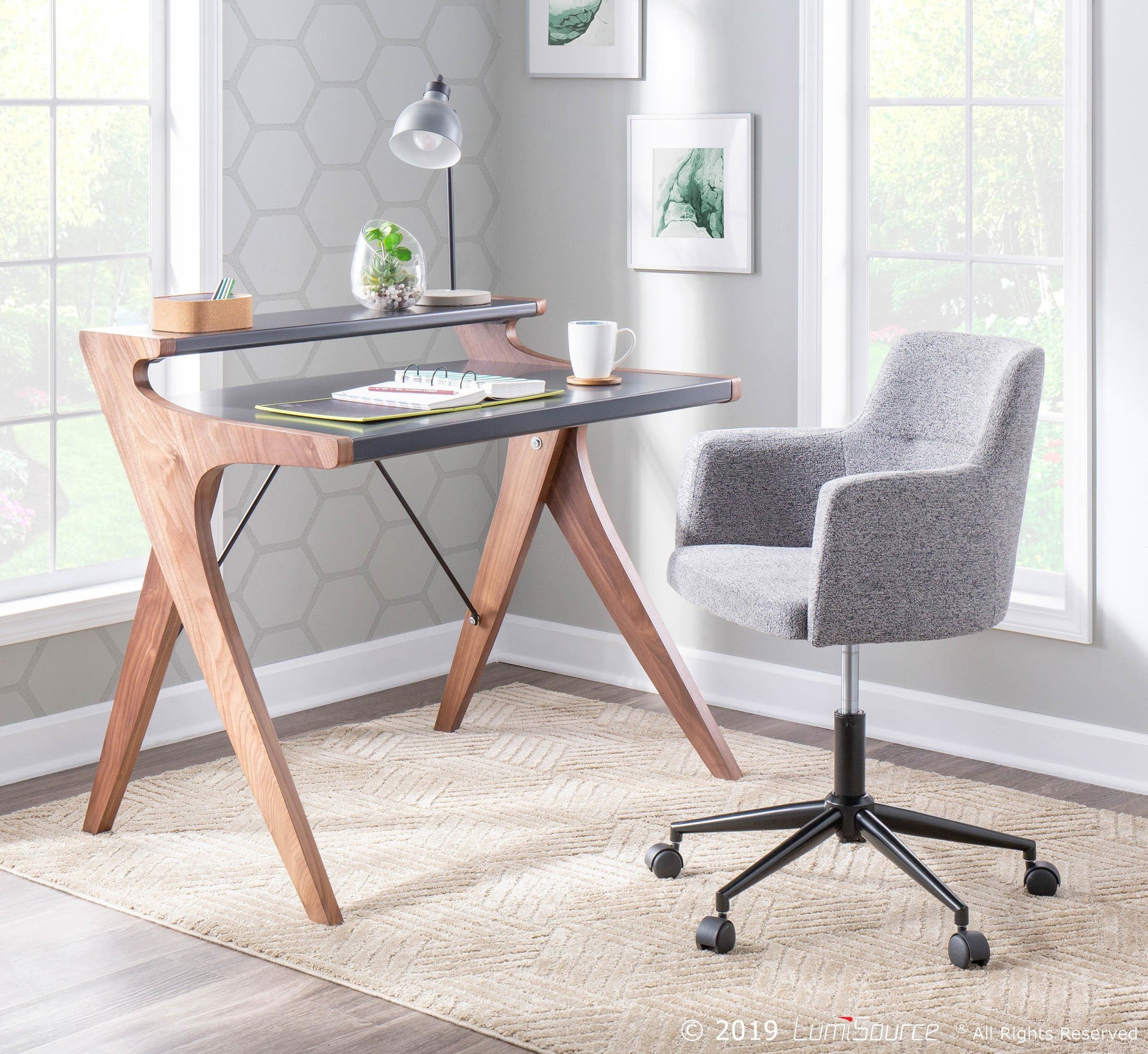 Archer Desk - Walnut Wood, Grey Wood
