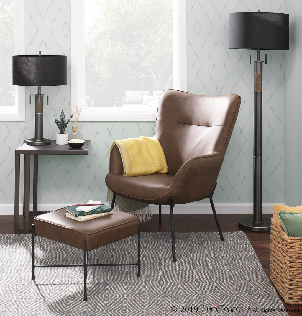Izzy Lounge Chair + Ottoman Set - Black Metal, Espresso PU