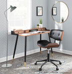 Lombardi Office Chair - Black Metal, Walnut Wood, Black PU