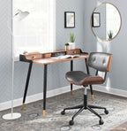 Lombardi Office Chair - Black Metal, Walnut Wood, Grey PU