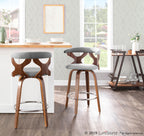 Gardenia 26" Fixed-Height Counter Stool - Set of 2 - Walnut Wood, Light Grey Fabric, Chrome