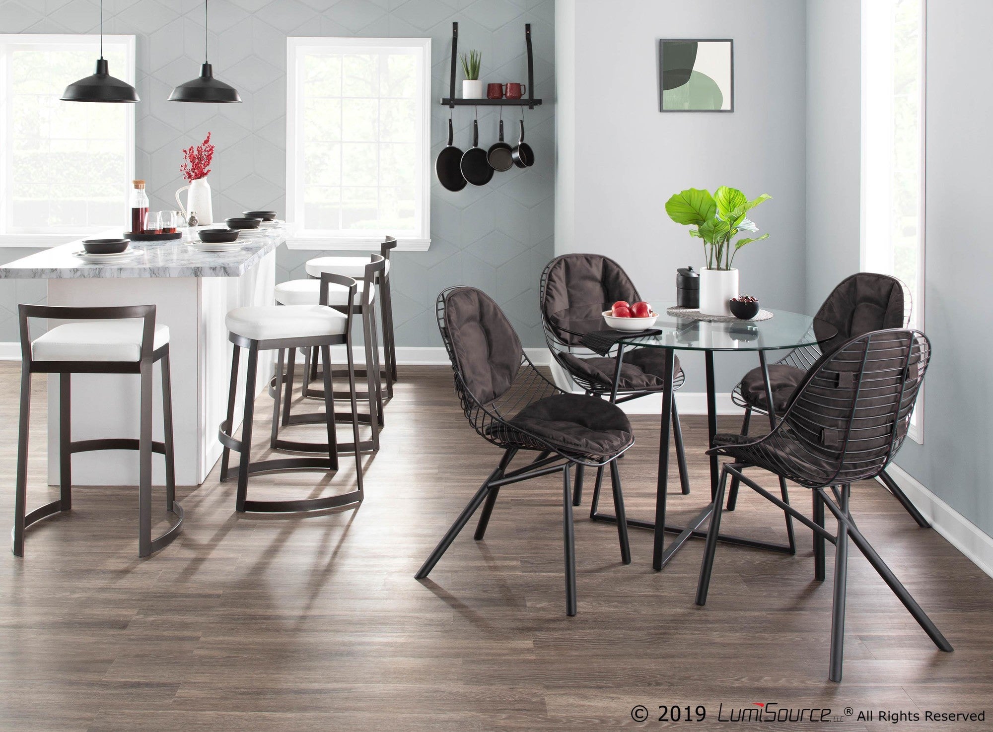 Wired Chair - Set of 2 - Black Metal, Espresso PU