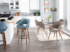 Fabrico 26" Fixed-Height Counter Stool - Walnut Wood, Blue Noise Fabric, Black Metal