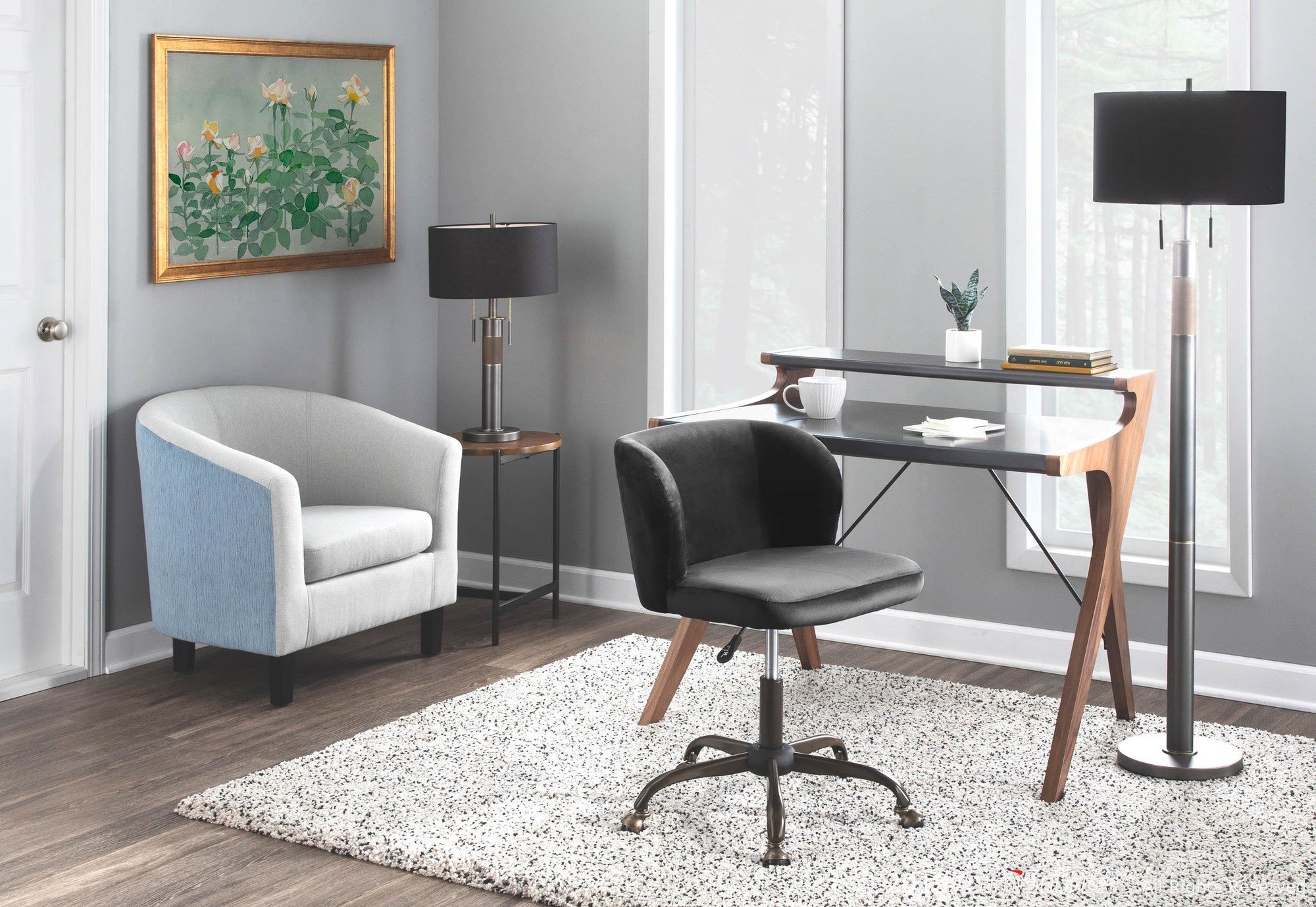Archer Desk - Walnut Wood, Grey Wood