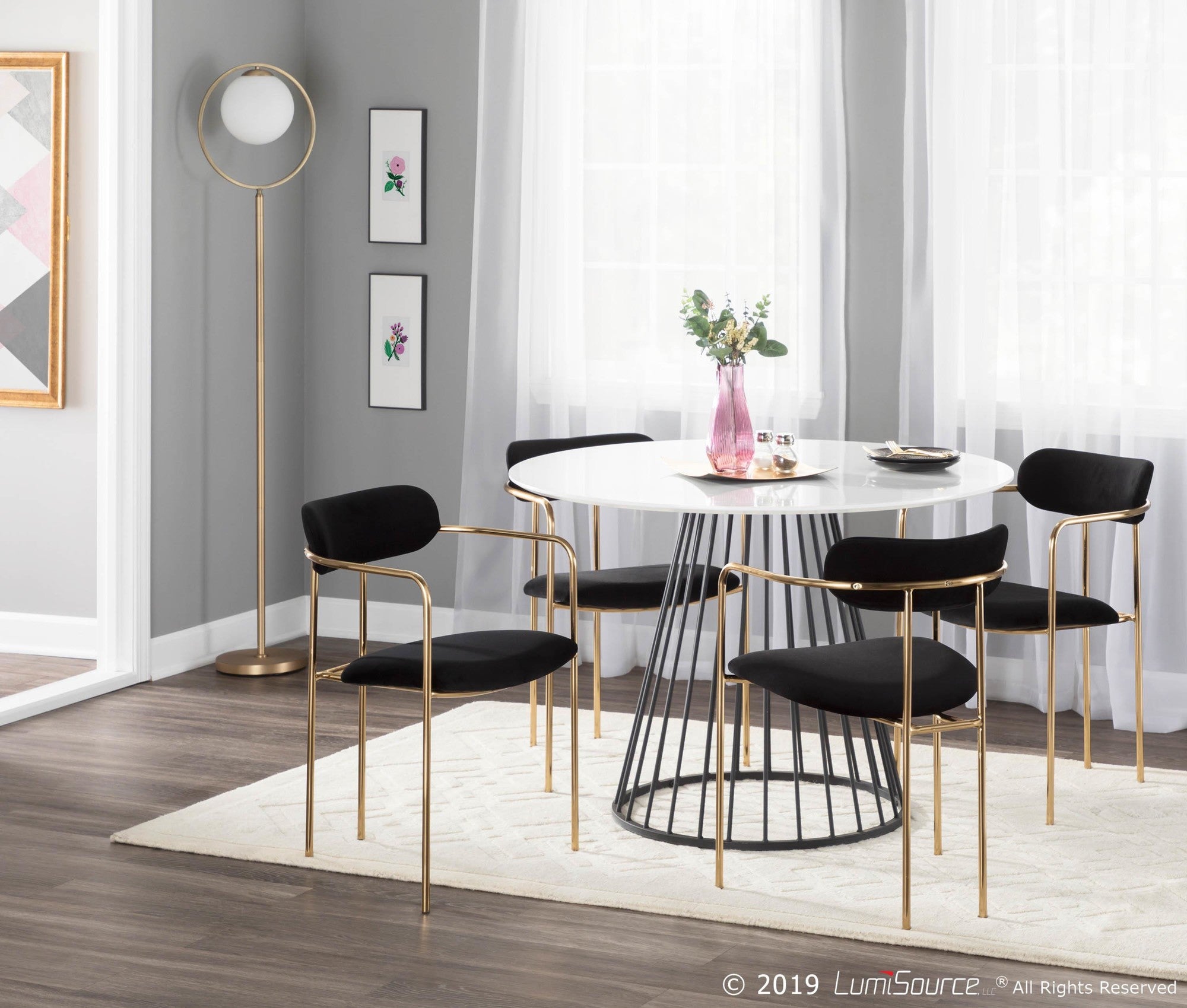 Demi Chair - Set of 2 - Gold Metal, Black Velvet