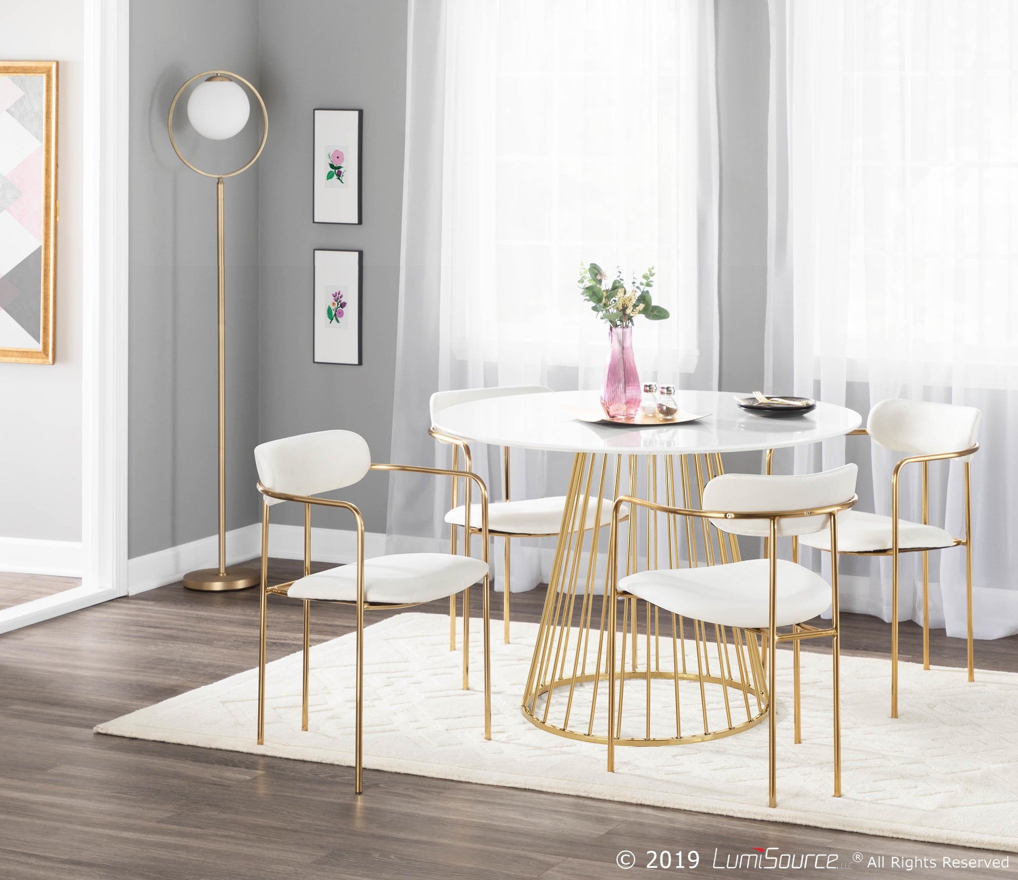 Demi Chair - Set of 2 - Gold Metal, Cream Velvet