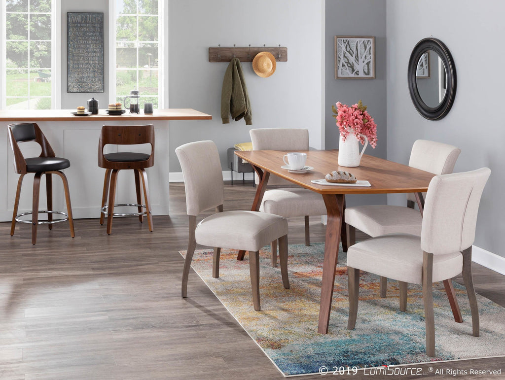 Cecina 24'' Fixed-Height Counter Stool - Set of 2 - Walnut Wood, Brown PU, Chrome