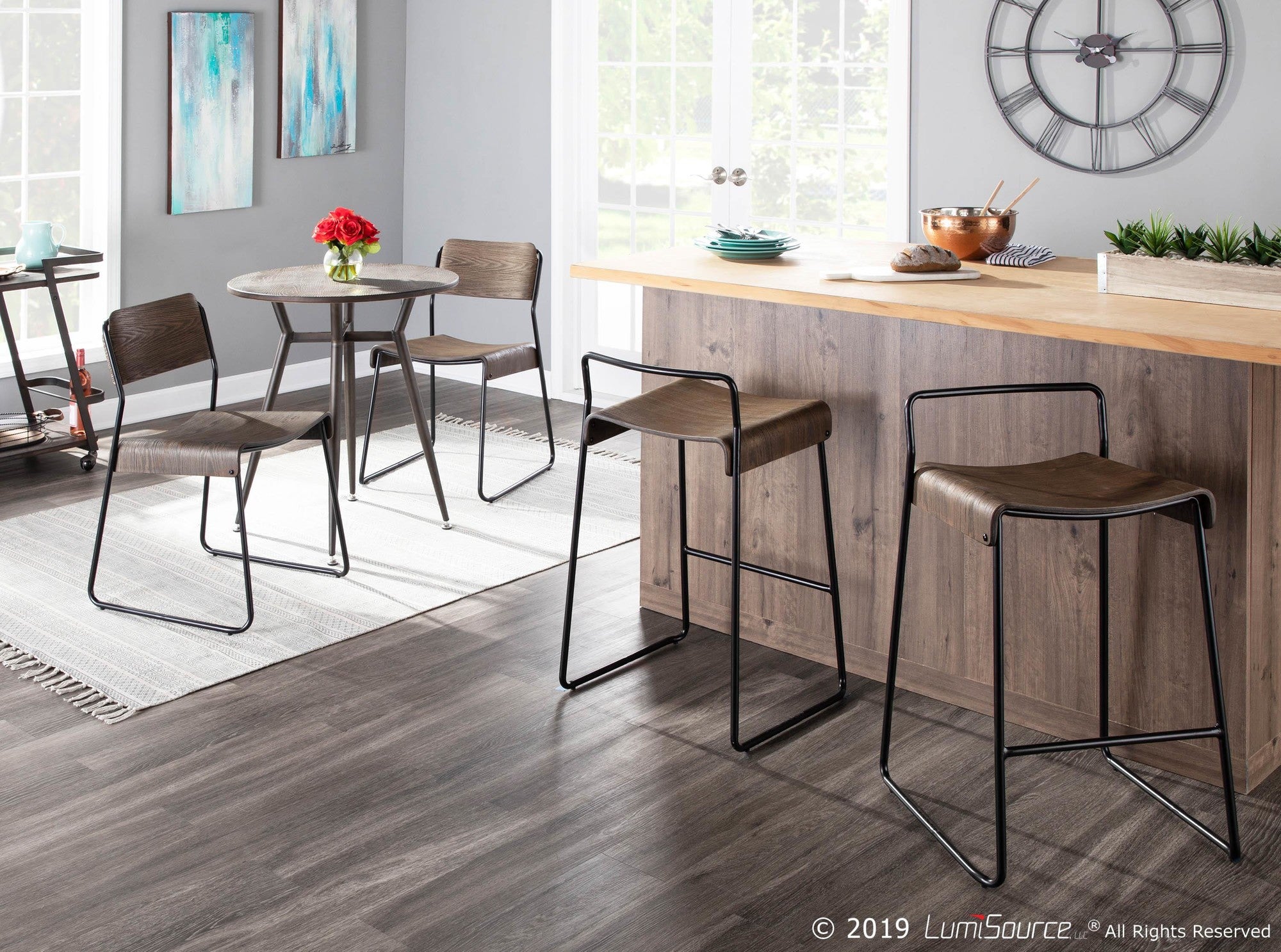 Clara Round Dinette Table - Antique Metal, Espresso Bamboo