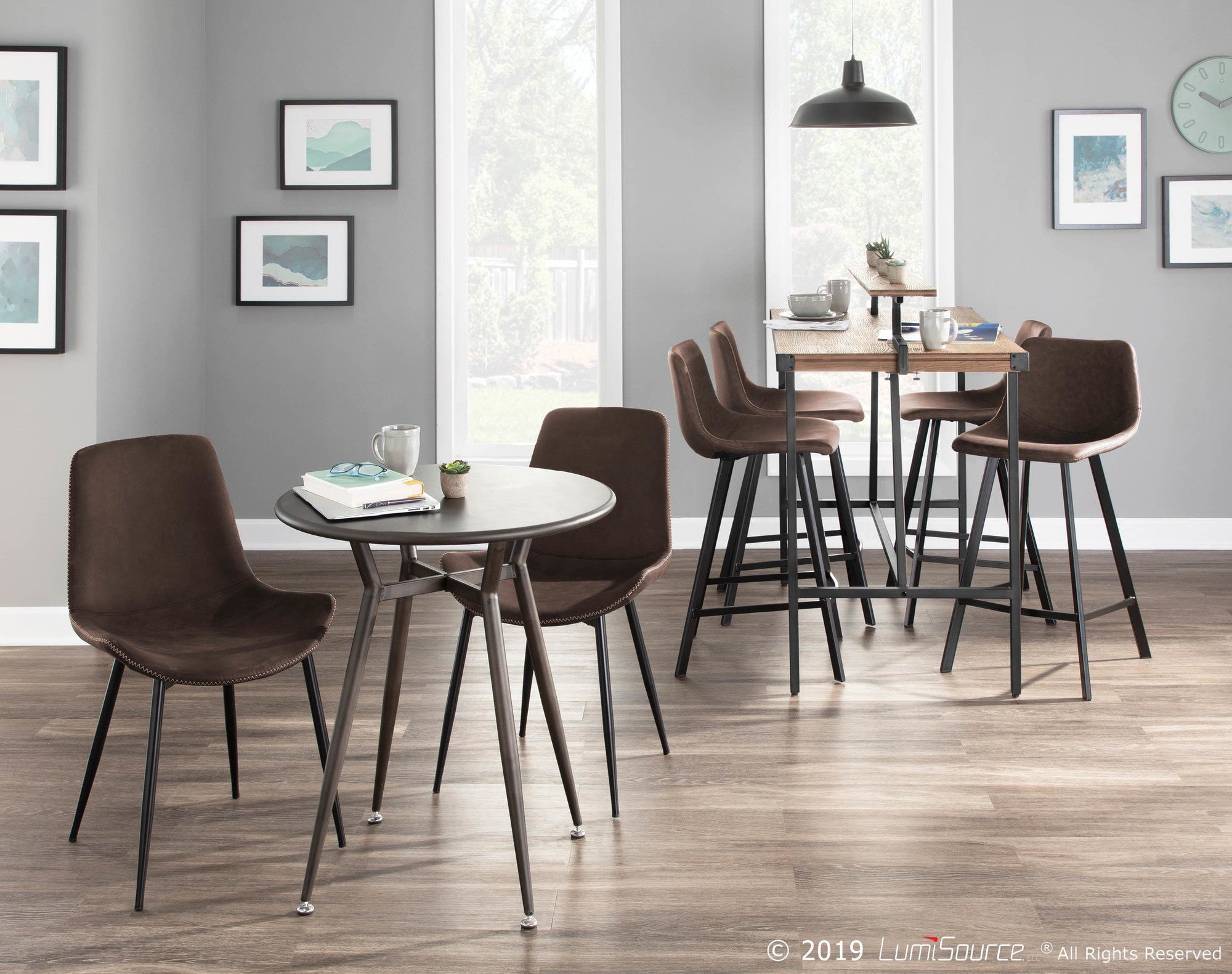 Gia Counter Table - Black Metal, Brown Bamboo