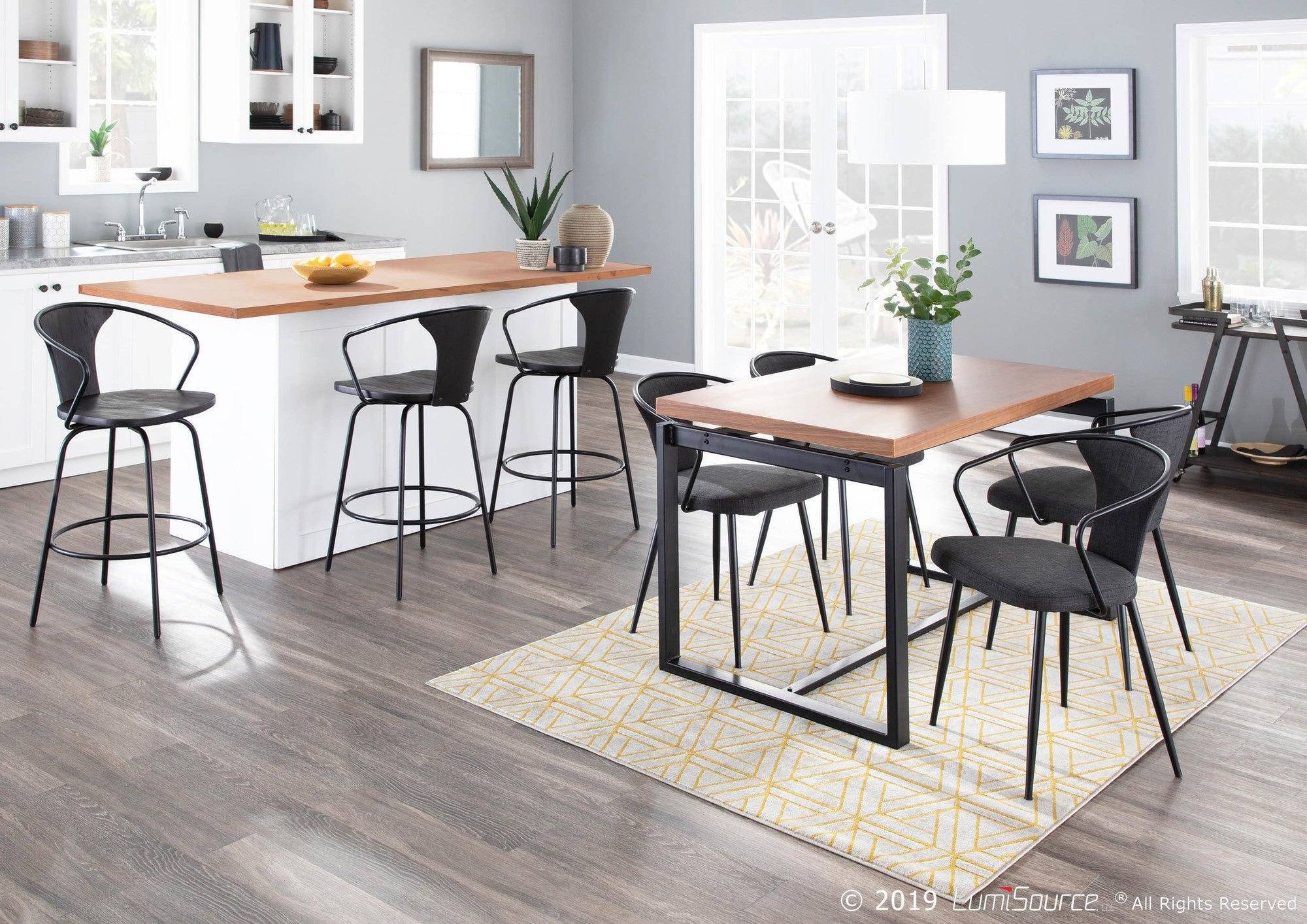 Waco Upholstered Chair - Black Metal, Grey Fabric