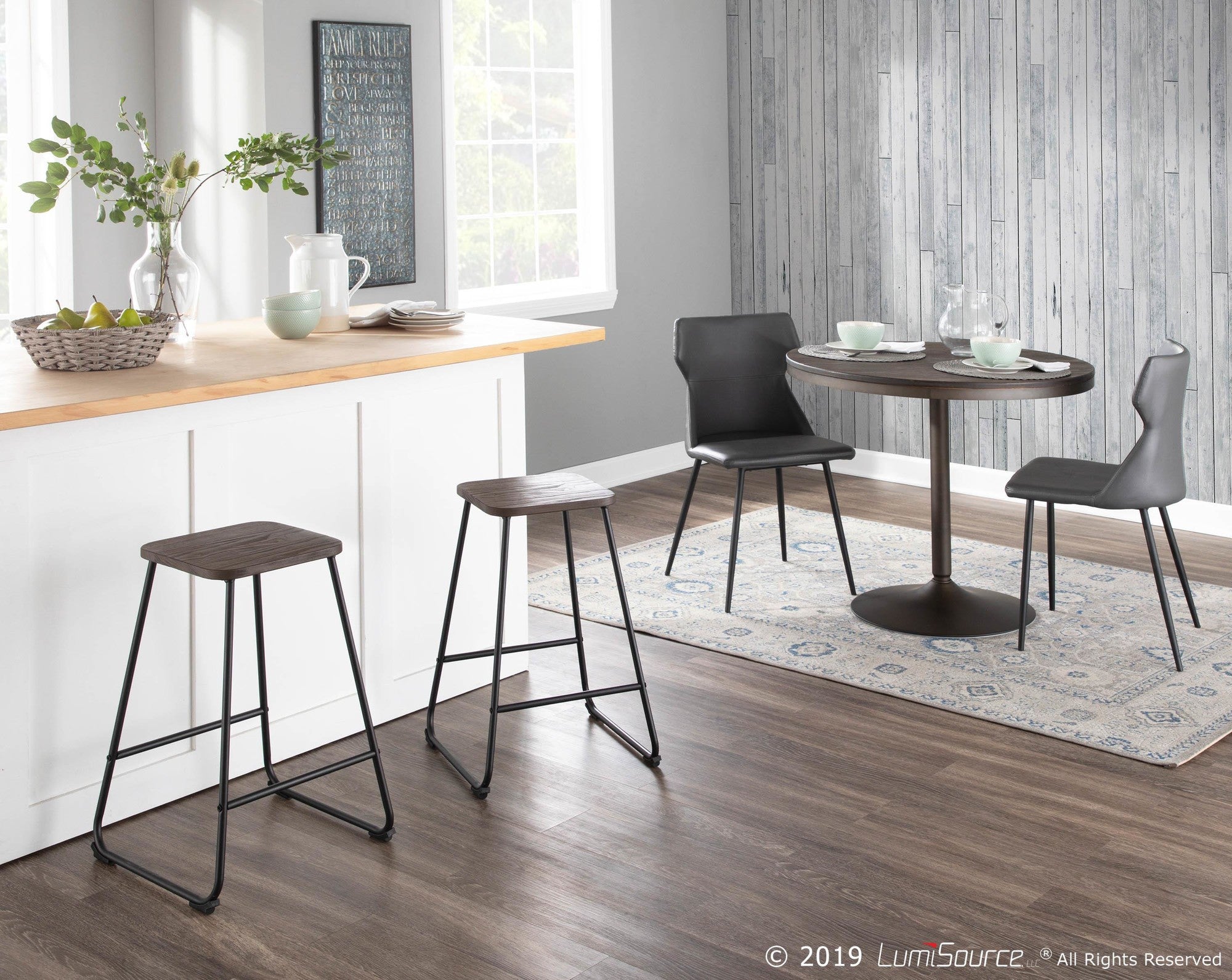 Dakota Dining Table - Antique Metal, Espresso Bamboo