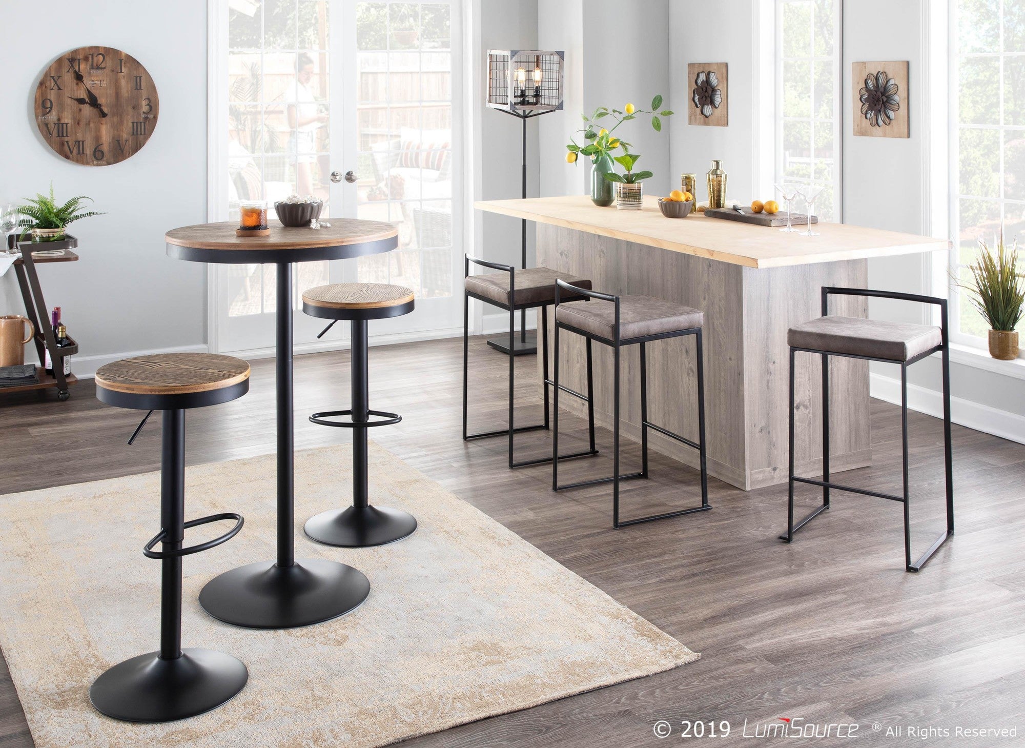 Dakota Bar Table - Black Metal, Bamboo