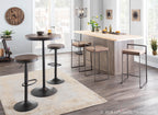 Dakota Adjustable Barstool - Set of 2 - Antique Metal, Brown Bamboo