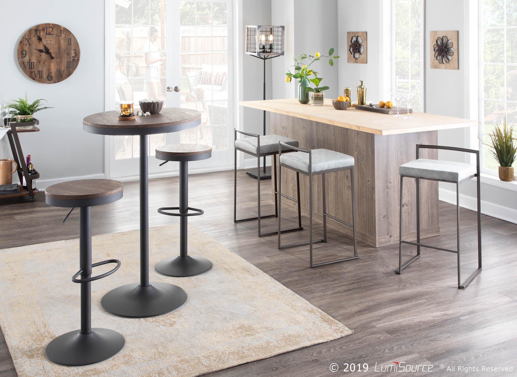 Dakota Bar Table - Grey Metal, Brown Bamboo