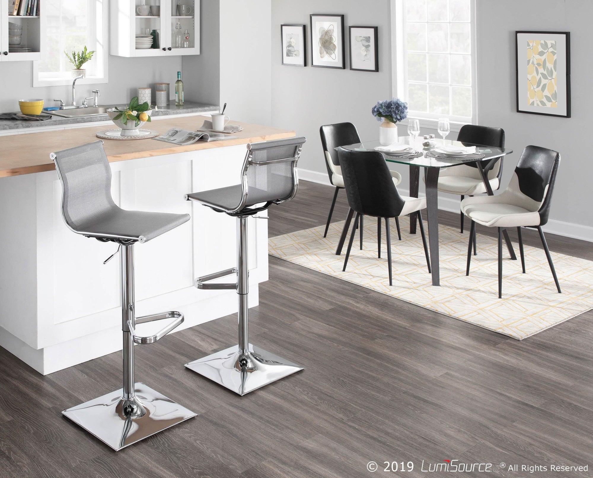 Mirage Adjustable Barstool - Chrome, Silver Mesh
