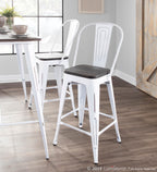 Oregon High Back 24" Fixed-Height Counter Stool - Set of 2 - Vintage White Metal, Espresso Bamboo