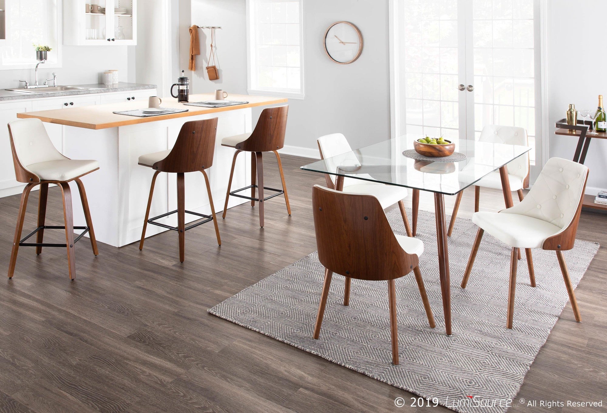 Gianna Chair - Walnut Wood , White PU