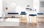 Midas 26" Fixed-Height Counter Stool - Set of 2 - Gold Metal, Royal Blue Velvet