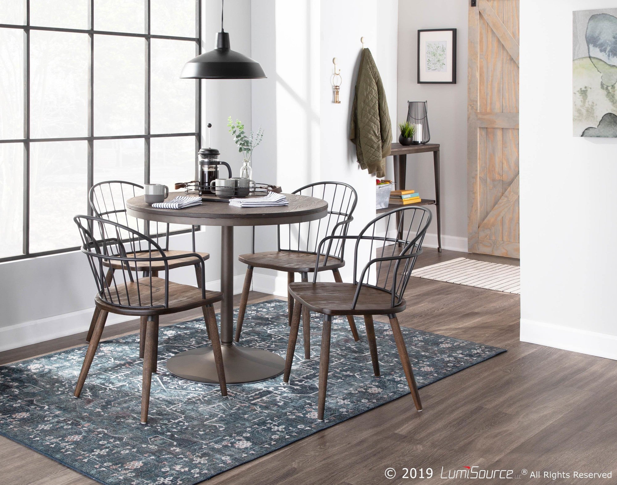 Riley Arm Chair - Dark Walnut Wood, Black Metal