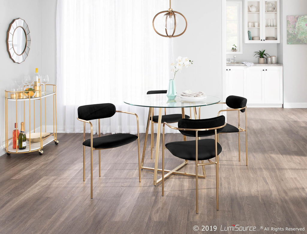 Demi Chair - Set of 2 - Gold Metal, Black Velvet