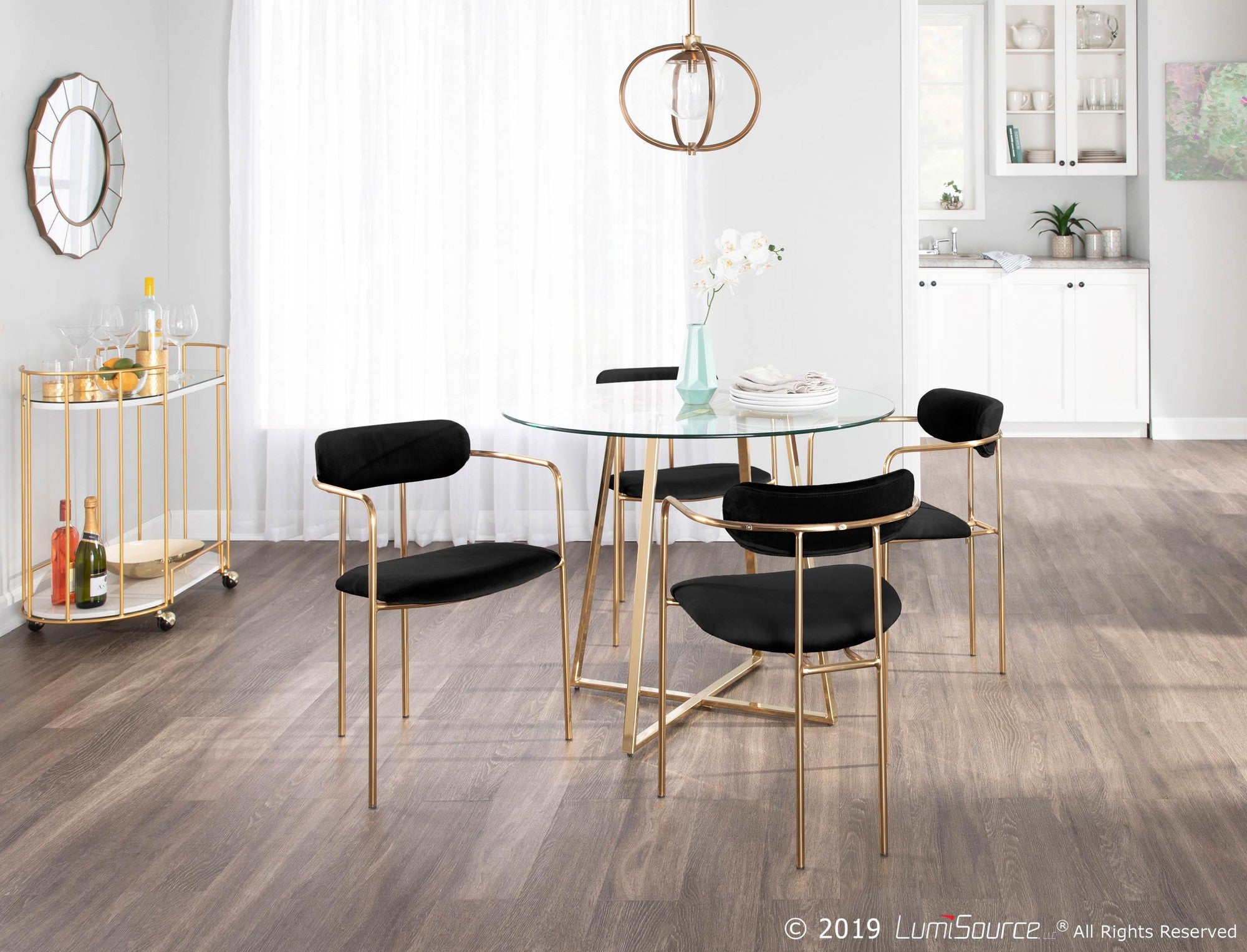 Demi Chair - Set of 2 - Gold Metal, Black Velvet
