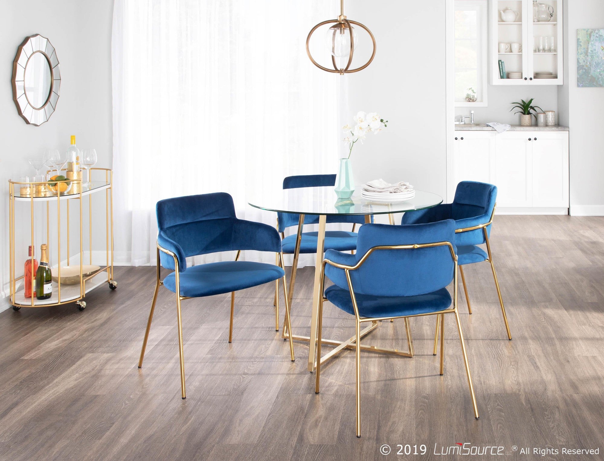 Napoli Chair - Set of 2 - Gold Metal, Blue Velvet
