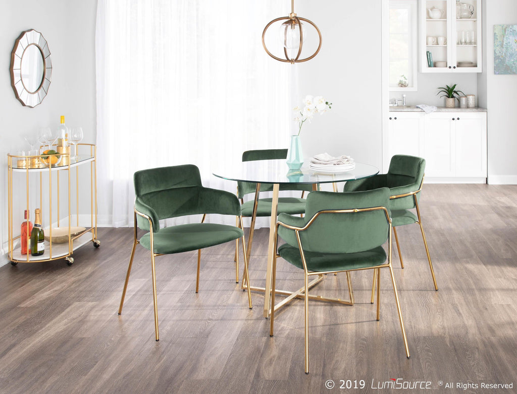Napoli Chair - Set of 2 - Gold Metal, Emerald Green Velvet