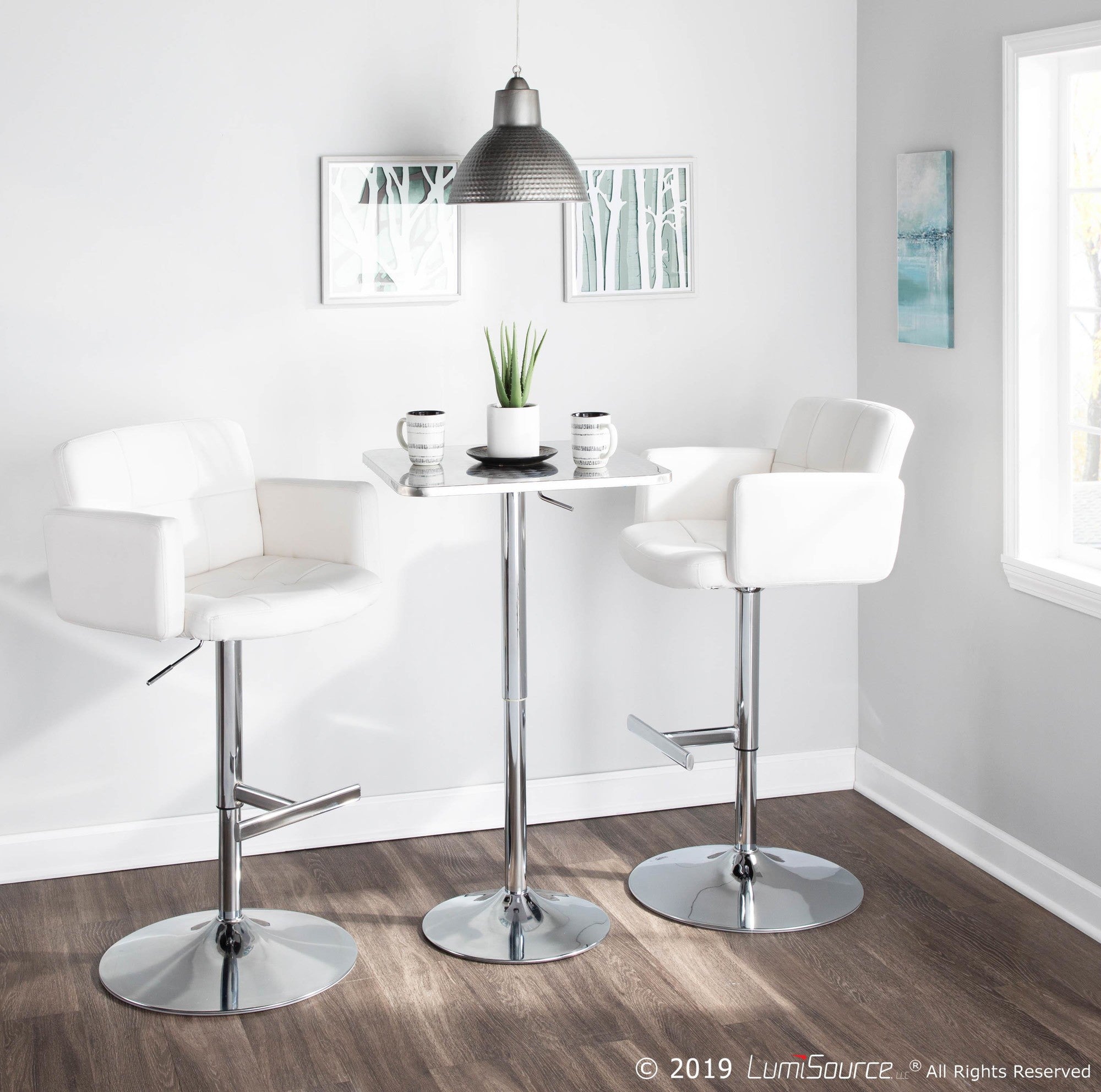 Stout Adjustable Barstool - Chrome, White PU