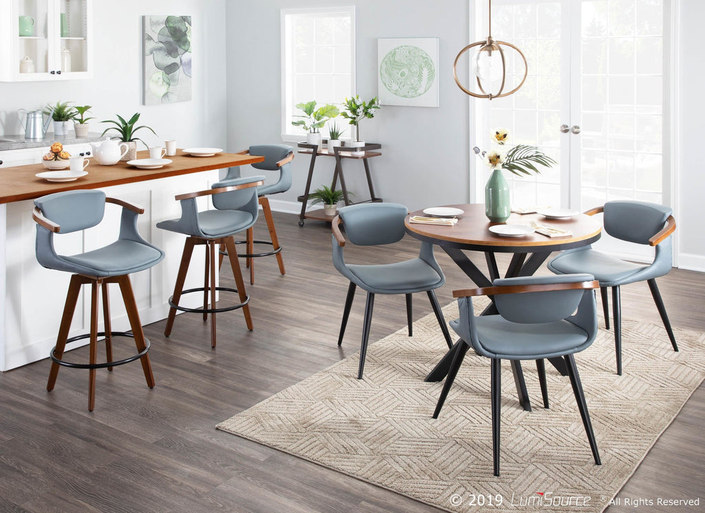 Oracle 26" Fixed-Height Counter Stool - Walnut Bamboo, Black Metal, Grey PU