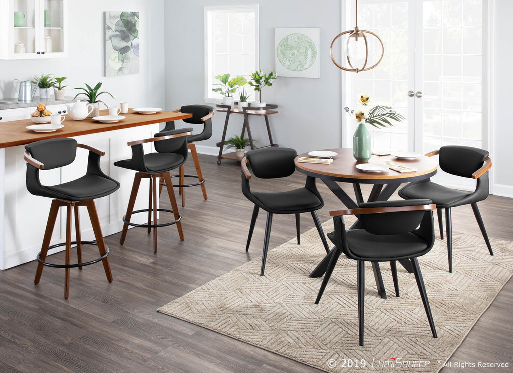 Oracle 26" Fixed-Height Counter Stool - Walnut Bamboo, Black Metal, Black PU