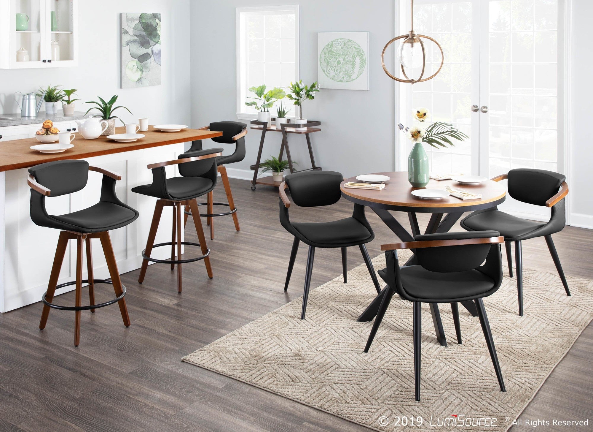 Oracle 26" Fixed-Height Counter Stool - Walnut Bamboo, Black Metal, Black PU