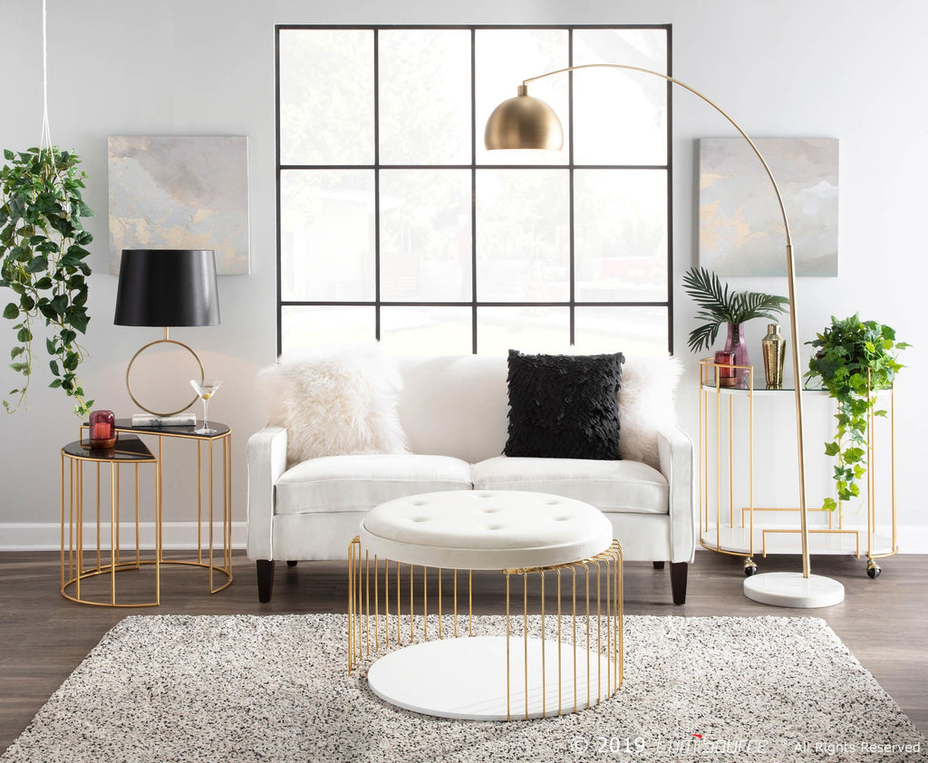 March Floor Lamp - White Marble, Antique Brass Metal