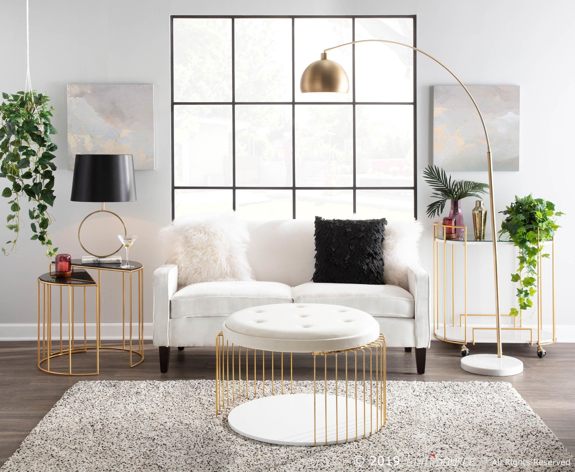 March Floor Lamp - White Marble, Antique Brass Metal