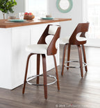 Cecina 24'' Fixed-Height Counter Stool - Set of 2 - Mahogany Wood, White PU, Chrome