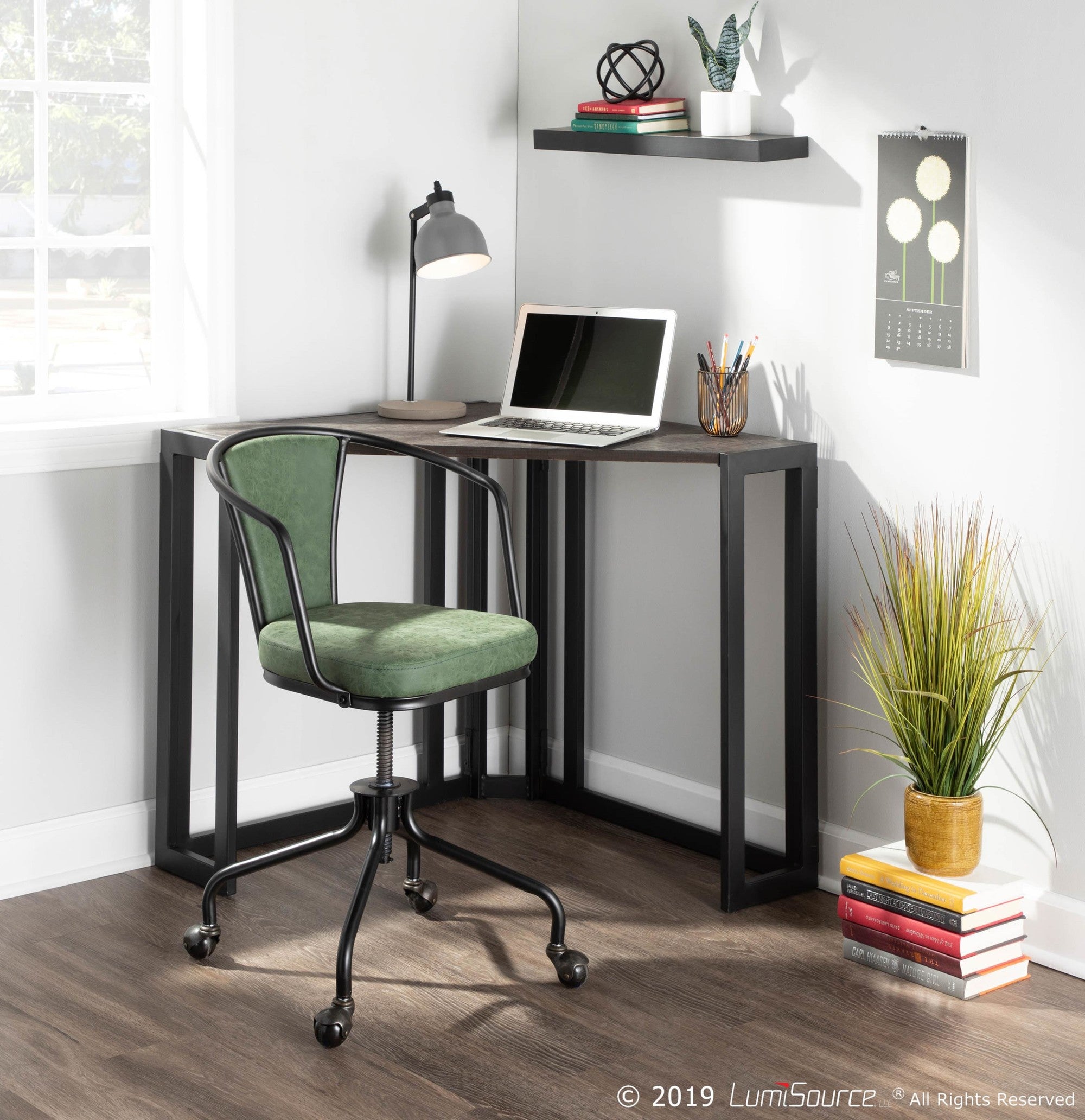 Roman Corner Desk - Black Metal, Espresso Bamboo