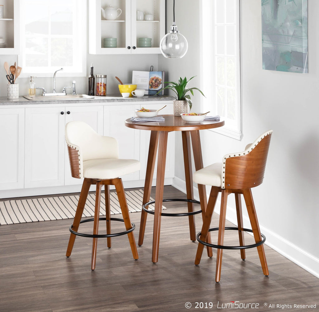 Ahoy 26" Fixed-Height Counter Stool - Walnut Bamboo, Cream PU, Black Metal, Brass Metal